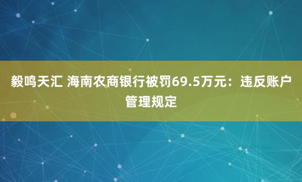 毅鸣天汇 海南农商银行被罚69.5万元：违反账户管理规定