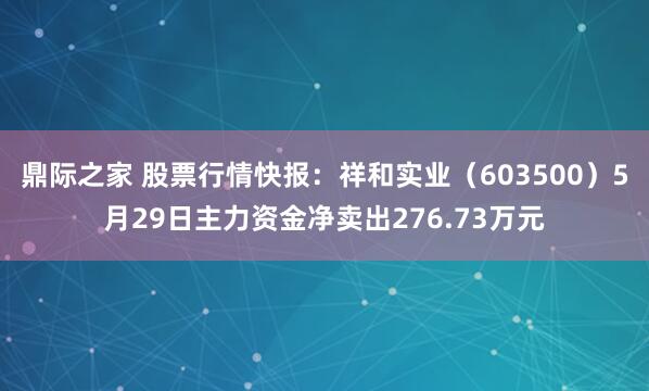 鼎际之家 股票行情快报：祥和实业（603500）5月29日主力资金净卖出276.73万元