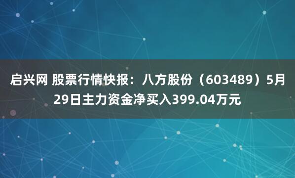 启兴网 股票行情快报：八方股份（603489）5月29日主力资金净买入399.04万元